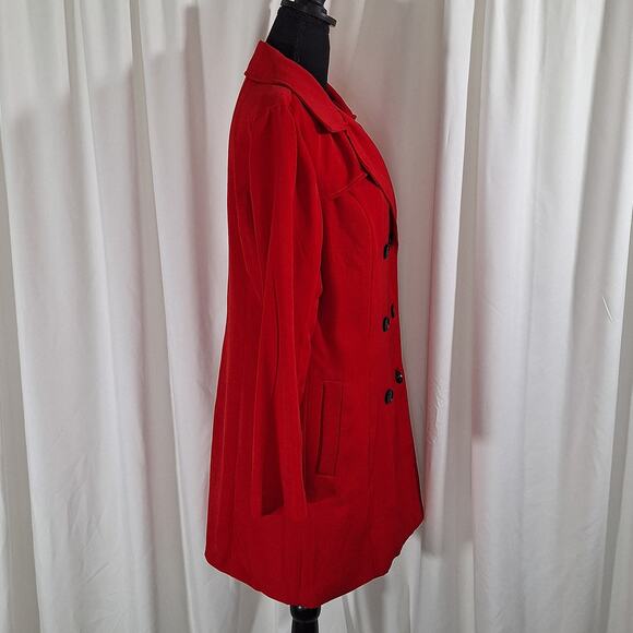 Women's Red Double Breasted Trench Jacket 12-14 Large Lined Mid-Length 80s-90s - Picture 2 of 12